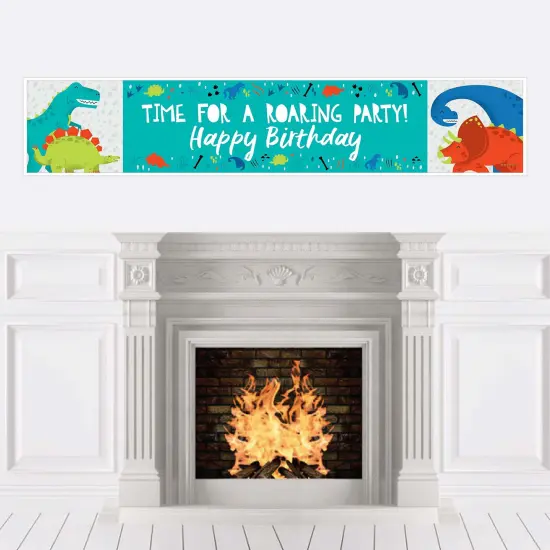 Big Dot of Happiness Roar Dinosaur - Dino Mite T-Rex Happy Birthday Decorations Party Banner {1}