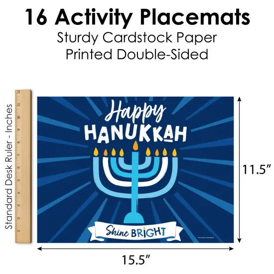 Big Dot of Happiness Hanukkah Menorah - Paper Chanukah Holiday Party Coloring Sheets - Activity Placemats - Set of 16 {6}