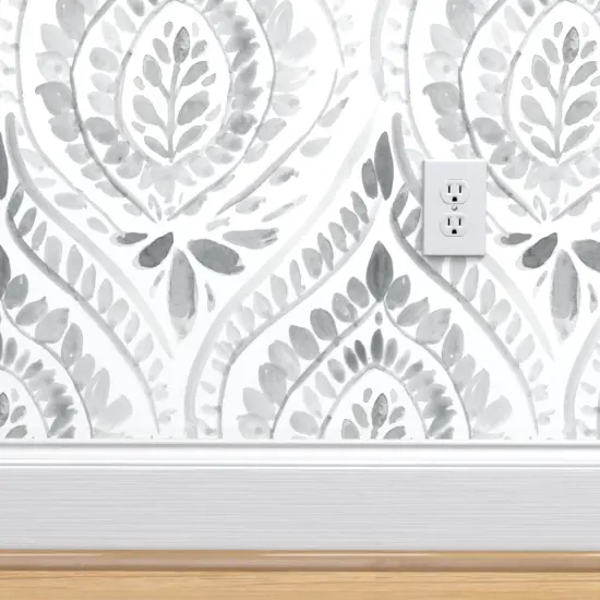 Pre-Pasted Wallpaper 2FT Wide Mandala Leaf Watercolor Foliage Bohemian Ethnic Large Scale Custom Pre-pasted Wallpaper by Spoonflower {4}