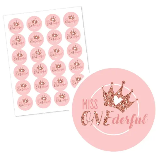Big Dot of Happiness 1st Birthday Little Miss Onederful - Girl First Birthday Party Circle Sticker Labels - 24 Count {3}