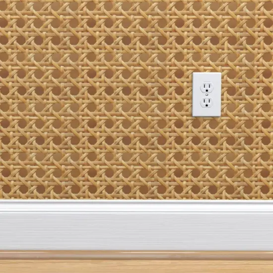 Pre-Pasted Wallpaper 2FT Wide Rattan Natural Wood Wicker Tropical Palm Springs Custom Pre-pasted Wallpaper by Spoonflower {4}