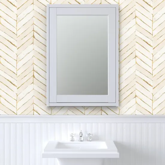 Pre-Pasted Wallpaper 2FT Wide Cream Gold Tone Chevron Herringbone Neutral Geometric Custom Pre-pasted Wallpaper by Spoonflower {6}