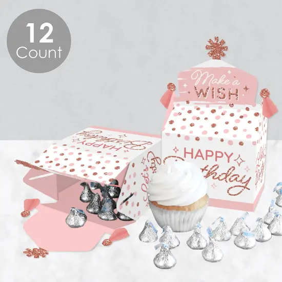Big Dot of Happiness Pink Rose Gold Birthday - Treat Box Party Favors - Happy Birthday Party Goodie Gable Boxes - Set of 12 {4}