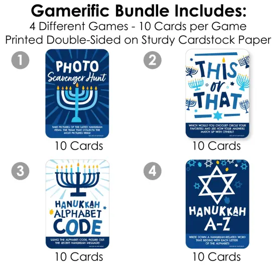 Big Dot of Happiness Hanukkah Menorah - 4 Chanukah Holiday Party Games - 10 Cards Each - Gamerific Bundle {4}