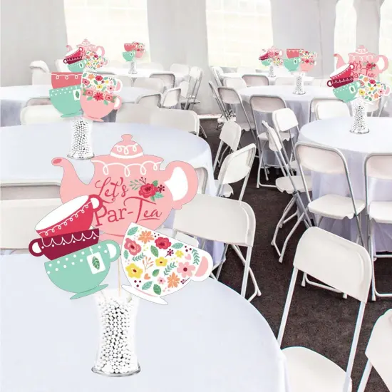 Big Dot of Happiness Floral Let's Par-Tea - Garden Tea Party Centerpiece Sticks - Showstopper Table Toppers - 35 Pieces {3}