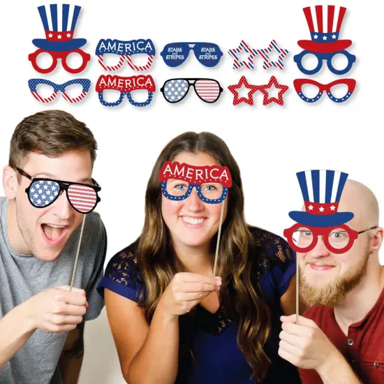 Big Dot of Happiness Patriotic Glasses - Paper Card Stock Memorial Day, 4th of July, or Labor Day USA Party Photo Booth Props Kit - 10 Count {3}