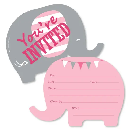 Big Dot of Happiness Pink Elephant - Shaped Fill-in Invitations - Girl Baby Shower or Birthday Party Invitation Cards with Envelopes - Set of 12 {1}