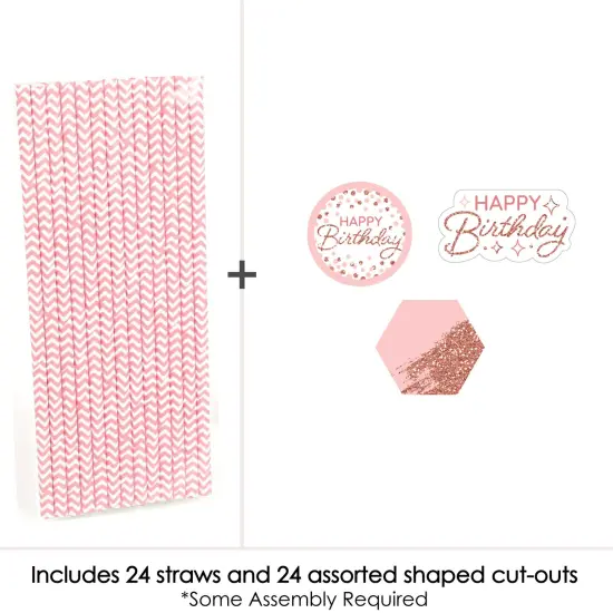 Big Dot of Happiness Pink Rose Gold Birthday - Paper Straw Decor - Happy Birthday Party Striped Decorative Straws - Set of 24 {4}