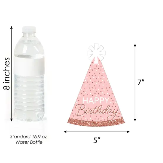 Big Dot of Happiness Pink Rose Gold Birthday - Birthday Hat Shaped Paper Cut-Outs - DIY Decorations Happy Birthday Party Essentials - Set of 20 {6}