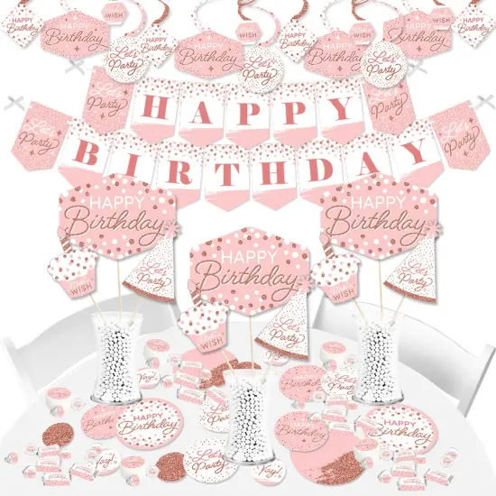 Big Dot of Happiness Pink Rose Gold Birthday - Happy Birthday Party Supplies - Banner Decoration Kit - Fundle Bundle {1}