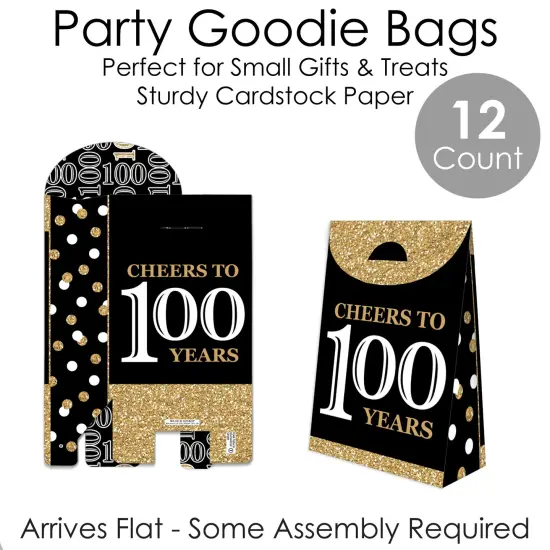 Big Dot of Happiness Adult 100th Birthday - Gold - Birthday Gift Favor Bags - Party Goodie Boxes - Set of 12 {7}