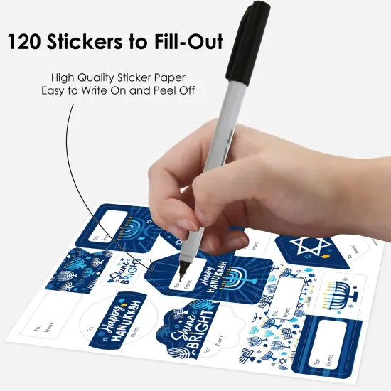 Big Dot of Happiness Hanukkah Menorah - Assorted Chanukah Holiday Party Gift Tag Labels - To and From Stickers - 12 Sheets - 120 Stickers {7}