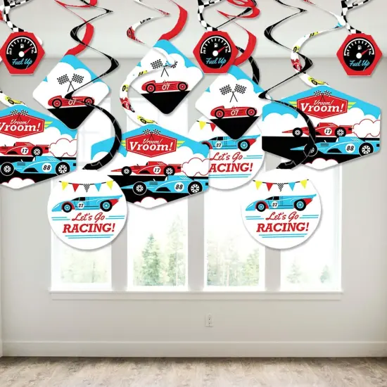 Big Dot of Happiness Let's Go Racing - Racecar - Race Car Birthday Party or Baby Shower Hanging Decor - Party Decoration Swirls - Set of 40 {4}