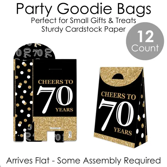 Big Dot of Happiness Adult 70th Birthday - Gold - Birthday Gift Favor Bags - Party Goodie Boxes - Set of 12 {7}