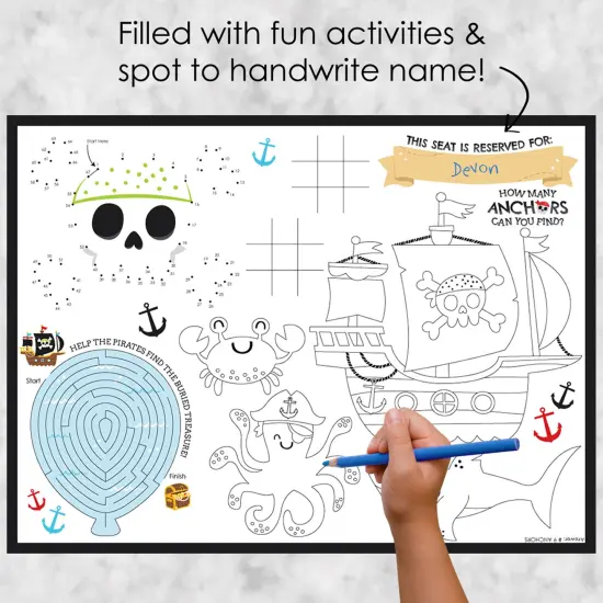 Big Dot of Happiness Pirate Ship Adventures - Paper Skull Birthday Party Coloring Sheets - Activity Placemats - Set of 16 {3}