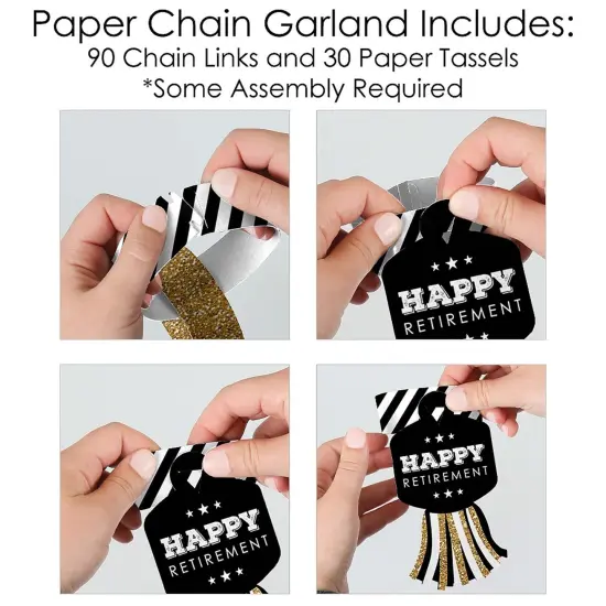 Big Dot of Happiness Happy Retirement - 90 Chain Links and 30 Paper Tassels Decoration Kit - Retirement Party Paper Chains Garland - 21 feet {6}