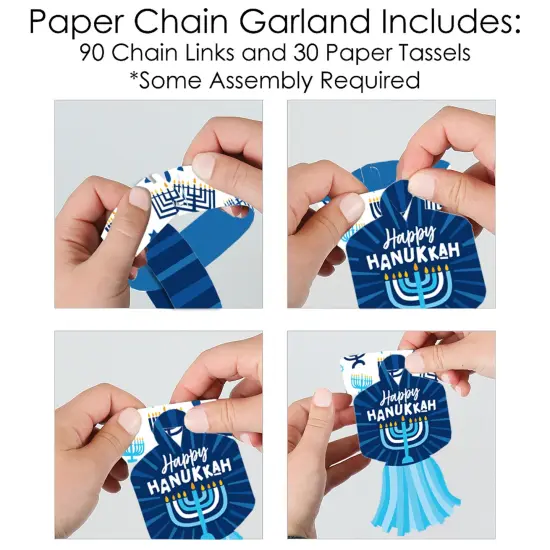 Big Dot of Happiness Hanukkah Menorah - 90 Chain Links and 30 Paper Tassels Decoration Kit - Chanukah Holiday Party Paper Chains Garland - 21 feet {6}
