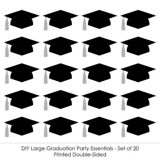 Big Dot of Happiness Silver Graduation Hat Decorations - DIY Large Party Essentials - 20 Count {6}