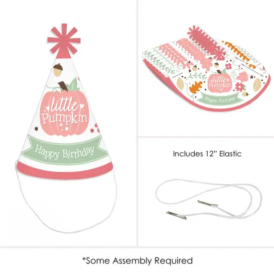 Big Dot of Happiness Girl Little Pumpkin - Cone Happy Birthday Party Hats for Kids and Adults - Set of 8 (Standard Size) {6}