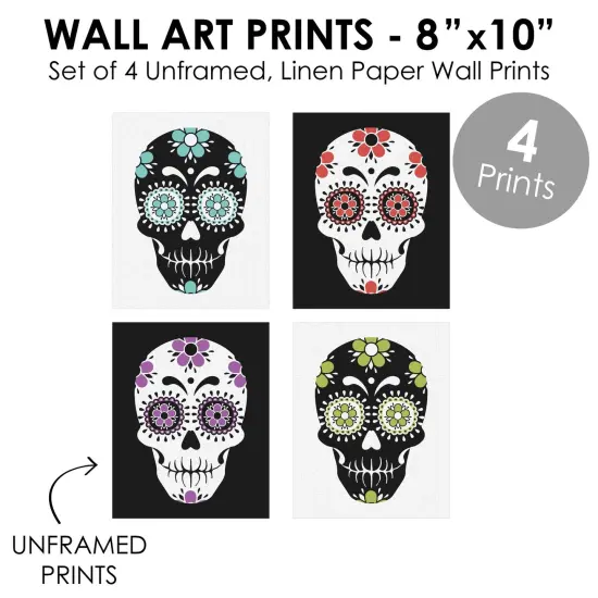 Big Dot of Happiness Day of the Dead - Unframed Sugar Skull&nbsp; Linen Paper Wall Art - Set of 4 - Artisms - 8 x 10 inches {6}