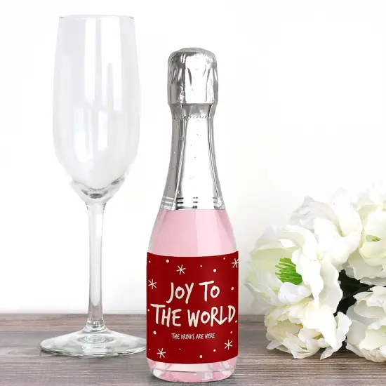Big Dot of Happiness Joy To The World Christmas - Mini Wine and Champagne Bottle Label Stickers - Holiday Party Favor Gift for Women & Men - Set of 16 {3}