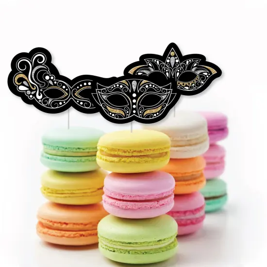 Big Dot of Happiness Masquerade - Dessert Cupcake Toppers - Venetian Mask Party Clear Treat Picks - Set of 24 {6}