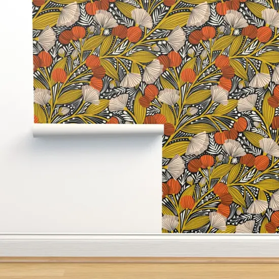 Peel & Stick Wallpaper 2FT Wide Cherry Blossom Red Gold Yellow Fruit Fruits Tree Custom Removable Wallpaper by Spoonflower {2}