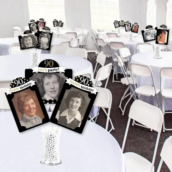Big Dot of Happiness Adult 90th Birthday - Gold - Birthday Party Picture Centerpiece Sticks - Photo Table Toppers - 15 Pieces {4}