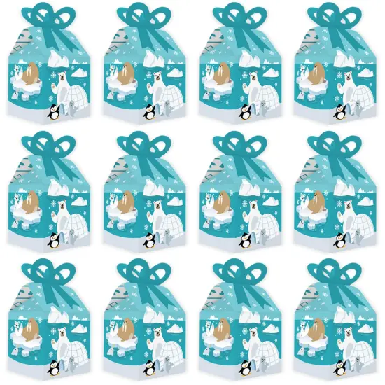 Big Dot of Happiness Arctic Polar Animals - Square Favor Gift Boxes - Winter Baby Shower or Birthday Party Bow Boxes - Set of 12 {6}
