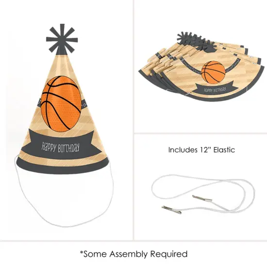 Big Dot of Happiness Nothin' but Net - Basketball - Cone Happy Birthday Party Hats for Kids and Adults - Set of 8 (Standard Size) {6}