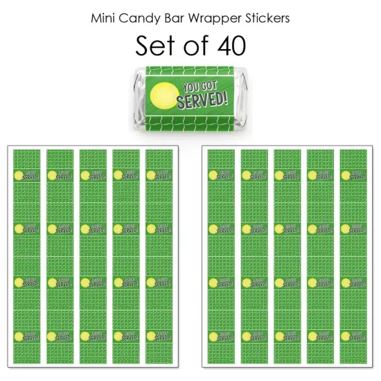 Big Dot of Happiness You Got Served - Tennis - Mini Candy Bar Wrapper Stickers - Baby Shower or Tennis Ball Birthday Party Small Favors - 40 Count {5}