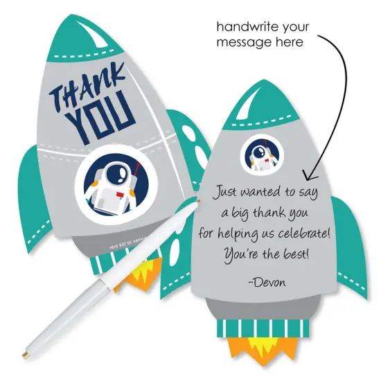 Big Dot of Happiness Blast Off to Outer Space - Shaped Thank You Cards - Rocket Ship Baby Shower Birthday Party Thank You Cards & Envelopes -Set of 12 {3}
