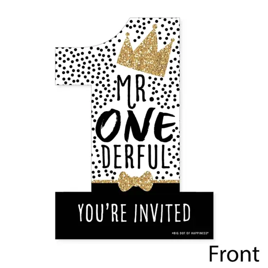 Big Dot of Happiness 1st Birthday Little Mr. Onederful - Shaped Fill-In Invites - Boy First Birthday Party Invitation Cards with Envelopes - Set of 12 {4}