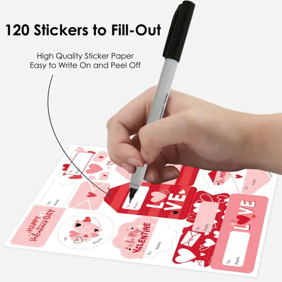 Big Dot of Happiness Happy Valentine&rsquo;s Day - Assorted Valentine Hearts Party Gift Tag Labels - To and From Stickers - 12 Sheets - 120 Stickers {4}