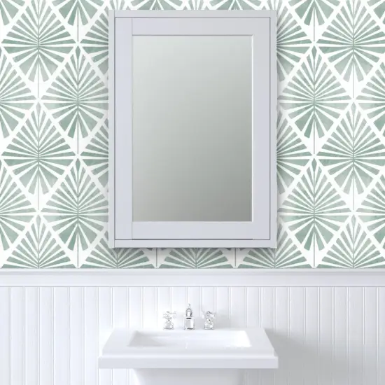 Peel & Stick Wallpaper 2FT Wide Boho Geo Tropical Beach House Summer Eucalyptus Sage Green Coastal Geometric Diamond Palms Custom Removable Wallpaper by Spoonflower {6}