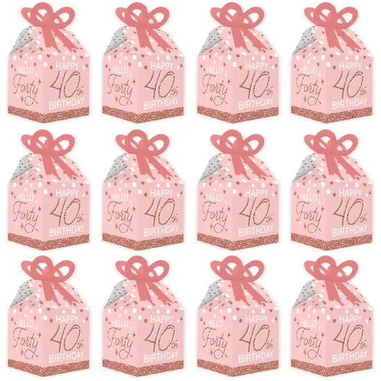 Big Dot of Happiness 40th Pink Rose Gold Birthday - Square Favor Gift Boxes - Happy Birthday Party Bow Boxes - Set of 12 {6}