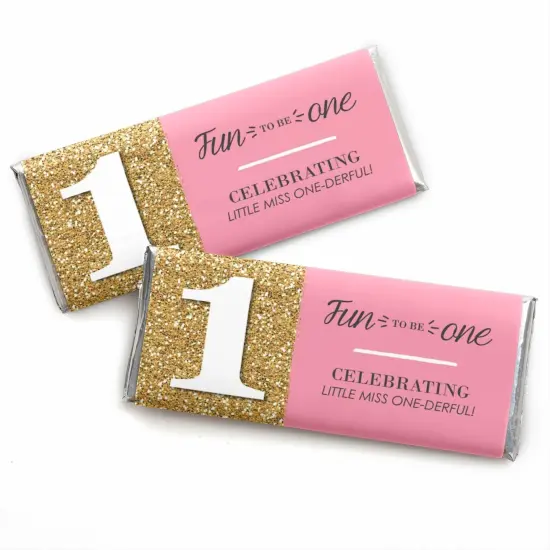 Big Dot of Happiness 1st Birthday Girl - Fun to be One - Candy Bar Wrappers First Birthday Party Favors - Set of 24 {1}
