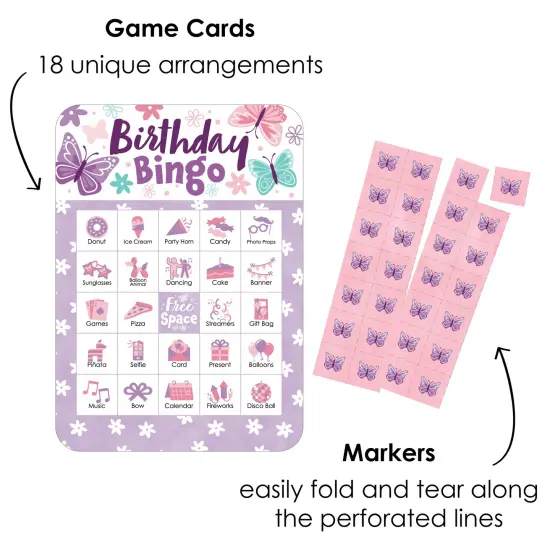 Big Dot of Happiness Beautiful Butterfly - Picture Bingo Cards and Markers - Floral Birthday Party Shaped Bingo Game - Set of 18 {3}
