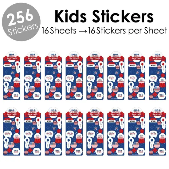 Big Dot of Happiness Stars and Stripes - Patriotic Party Favor Kids Stickers - 16 Sheets - 256 Stickers {3}