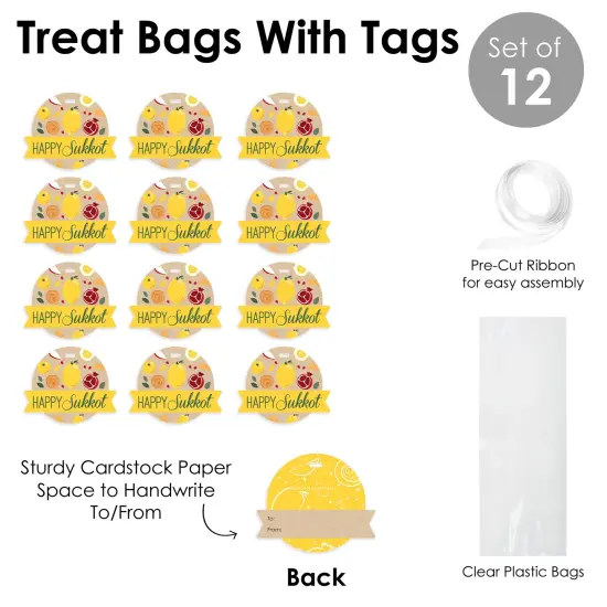 Big Dot of Happiness Sukkot - Sukkah Holiday Clear Goodie Favor Bags - Treat Bags With Tags - Set of 12 {7}