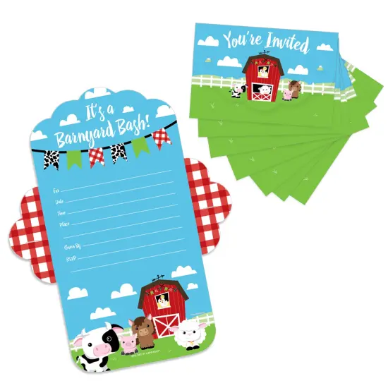 Big Dot of Happiness Farm Animals - Fill-In Cards - Barnyard Baby Shower or Birthday Party Fold and Send Invitations - Set of 8 {1}