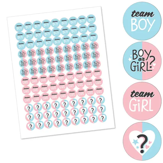Big Dot of Happiness Baby Gender Reveal - Team Boy or Girl Party Round Candy Sticker Favors - Labels Fits Chocolate Candy (1 sheet of 108) {3}