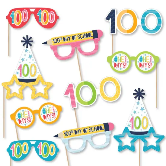 Big Dot of Happiness Happy 100th Day of School Glasses - Paper Card Stock 100 Days Party Photo Booth Props Kit - 10 Count {1}