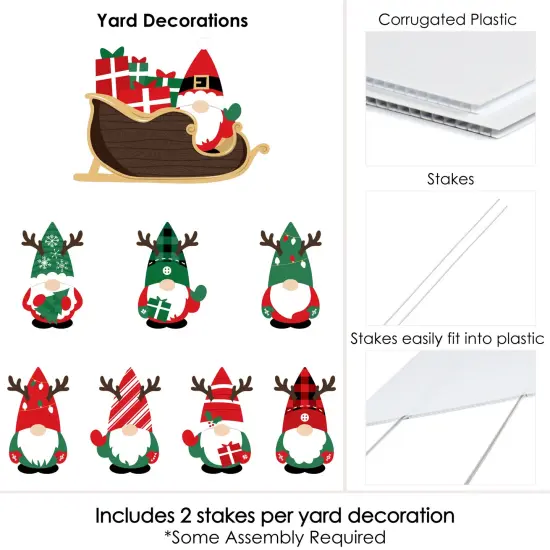Big Dot of Happiness Red and Green Holiday Gnomes Santa Sleigh - Yard Sign and Outdoor Lawn Decorations - Christmas Party Yard Signs - Set of 8 {6}