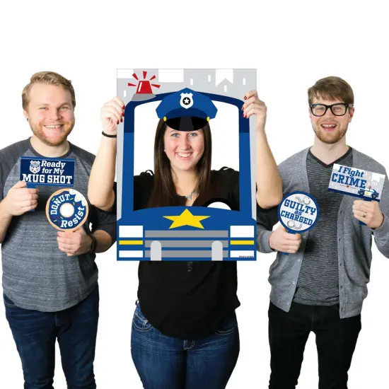 Big Dot of Happiness Calling All Units - Police - Cop Birthday Party or Baby Shower Photo Booth Picture Frame and Props - Printed on Sturdy Material {1}