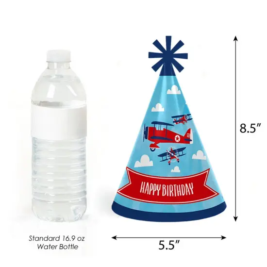 Big Dot of Happiness Taking Flight - Airplane - Cone Happy Birthday Party Hats for Kids and Adults - Set of 8 (Standard Size) {4}