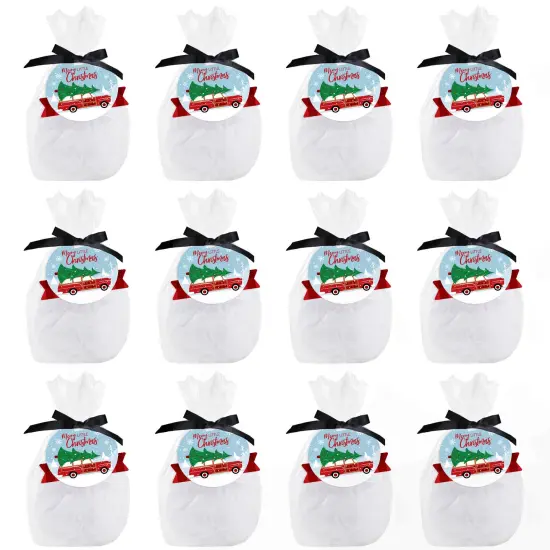 Big Dot of Happiness Merry Little Christmas Tree - Red Car Christmas Party Clear Goodie Favor Bags - Treat Bags With Tags - Set of 12 {7}