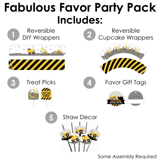 Big Dot of Happiness Dig It - Construction Party Zone - Baby Shower or Birthday Party Favors and Cupcake Kit - Fabulous Favor Party Pack - 100 Pieces {3}