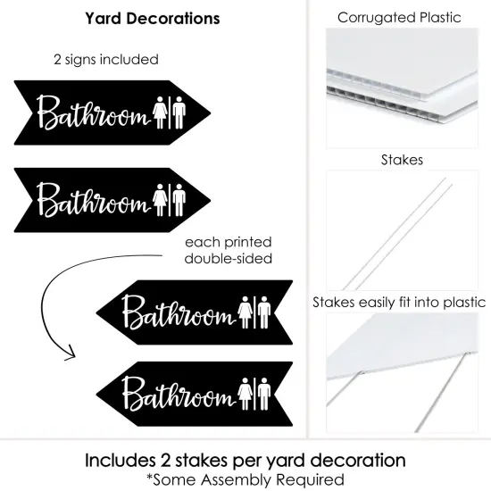 Big Dot of Happiness Black Wedding Bathroom Signs - Wedding Sign Arrow - Double Sided Directional Yard Signs - Set of 2 Bathroom Signs {6}