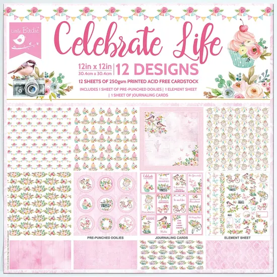 Little Birdie Cardstock Pack 12"X12" 12/Pkg-Celebrate Life {1}